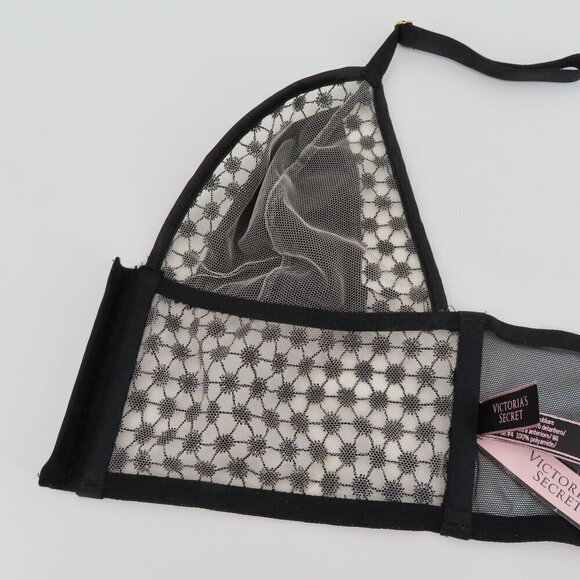 Victorias Secret Small Bralette Black Embroidered Mesh Boning Front Close NEW - Picture 7 of 15